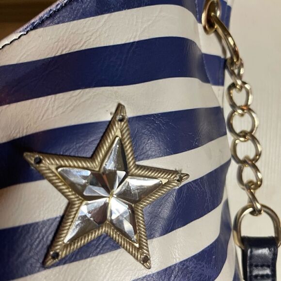 Nicole lee American Flag Satchel/shoulder bag Blue & white stripes ,red … - Picture 12 of 12